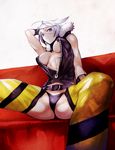  blue_eyes breasts gloves large_breasts navel original pasties shinazo sitting solo white_hair 