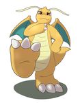  3_toes ambiguous_gender antennae barefoot brown_eyes claws dragon dragonite foot_focus hindpaw horn looking_at_viewer nintendo orange_skin paws pok&eacute;mon scalie seto_(artist) simple_background smile soles solo standing toe_claws toes video_games white_background wings 