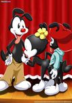  animaniacs bbmbbf black_fur clothing cum curtains dot_warner female flower fur group group_sex hat male male/female mammal nude oral palcomix pants penetration penis plant pussy pussy_juice sex smile stage text threesome tongue tongue_out vaginal vaginal_penetration wakko_warner warner_brothers yakko_warner 