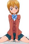  blazer blue_bow blue_skirt blush bow bowtie brown_eyes brown_hair brown_jacket futari_wa_precure jacket looking_at_viewer manji_(tenketsu) misumi_nagisa plaid plaid_skirt precure school_uniform short_hair sketch skirt solo verone_gakuin_school_uniform 