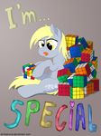  2015 blonde_hair cutie_mark derpy_hooves_(mlp) english_text equine female feral friendship_is_magic fur grey_fur hair hi_res horse mammal my_little_pony pegasus poster rubik&#039;s_cube stinkehund text wings 