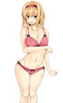  alice_margatroid blonde_hair blush bra breasts cleavage collarbone commentary_request green_eyes groin hairband highres large_breasts looking_at_viewer mokumokuren_(atariya_kyoushitsu) navel open_mouth panties pink_bra pink_panties shiny shiny_skin short_hair solo thigh_gap touhou underwear underwear_only white_background 