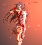  barefoot black_hair blood blood+ chaca_(pineapple-1006) dress long_hair otonashi_saya red_eyes solo sword weapon 