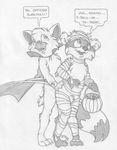  anthro barefoot bat candy cape clothing cub dialogue disguise duo embarrassed fangs food greyscale halloween holidays invalid_tag male male/male mammal mitch_(mizzyam) mizzyam monochrome mostly_nude mummy open_mouth pencil_(artwork) raccoon sachel shameless sheath speech_bubble standing traditional_media_(artwork) undead vampire winged_arms wings young 