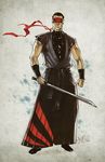  black_hair fezat grey_background japanese_clothes katana kenshi_(mortal_kombat) male_focus marker_(medium) mixed_media mortal_kombat solo sword traditional_media weapon 