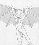  anthro balls barefoot bat cub fangs front_view greyscale long_tongue looking_up male mammal mizzyam monochrome nude open_mouth pencil_(artwork) playful sachel sheath solo spread_wings standing tongue tongue_out traditional_media_(artwork) winged_arms wings young 