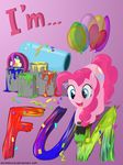  2015 balloon brush bucket cannon confetti cutie_mark english_text equine female feral friendship_is_magic fur hair hi_res horse mammal my_little_pony paint paint_can pink_fur pink_hair pinkie_pie_(mlp) poster ranged_weapon stinkehund text weapon 