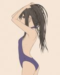  akemi_homura back highres long_hair looking_back mahou_shoujo_madoka_magica md5_mismatch oda_takayuki purple_eyes ribs solo swimsuit 