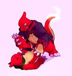  anal anal_penetration animal_genitalia anthro ass_up bottomless charmeleon clothed clothing cum cum_from_ass cum_splatter cum_while_penetrated cumshot digital_media_(artwork) duo erection eyes_closed genital_slit half-dressed hands-free leg_grab legs_up lying male male/male naughty_face nintendo on_back open_mouth orgasm penetration penis piledriver_position pok&eacute;mon scalie scarf sex sharp_teeth slit solo spread_legs spreading tapering_penis tderek99 teeth video_games 