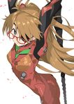  arched_back armpits arms_up ass bangs bespectacled blue_eyes blush bodysuit breasts brown_hair cowboy_shot duct_tape eyepatch floating_hair from_side glasses hair_ornament highres jonsun lance_of_longinus light_smile long_hair looking_at_viewer neon_genesis_evangelion number parted_bangs petals pilot_suit plugsuit polearm rebuild_of_evangelion red-framed_eyewear shikinami_asuka_langley simple_background skinny small_breasts smile solo souryuu_asuka_langley spear taut_clothes turtleneck two_side_up very_long_hair weapon white_background 