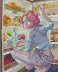  alcohol bad_id bad_pixiv_id bag bangs_pinned_back blue_shirt bottle chicken_(food) downpants dragon_fruit egg food fruit gloves hair_ornament hairclip hood hood_down indoors kofuku looking_away looking_to_the_side lowres melon noragami panties pants pink_hair purple_eyes qiqi9658223 refrigerator shirt shoes short_hair single_glove solo squatting tomato underwear white_footwear white_gloves yellow_panties 