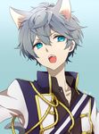  animal_ears bad_id bad_pixiv_id blue_eyes cat_ears cat_tail ensemble_stars! fang male_focus open_mouth sena_izumi_(ensemble_stars!) silver_hair solo tail yurixxx 