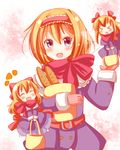  &gt;_&lt; :d ^_^ alice_margatroid baguette blonde_hair blue_eyes bread closed_eyes coat food hairband ishimori_sakana open_mouth scarf shanghai_doll short_hair smile touhou winter_clothes winter_coat 