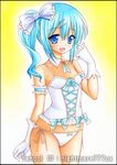 :d arm_garter artist_name bare_shoulders blue_eyes blue_hair blush bow gloves hair_bow hair_ornament hairclip looking_at_viewer marker_(medium) nightmare77zx open_mouth original panties short_hair side-tie_panties side_ponytail smile solo traditional_media underwear white_gloves white_panties 