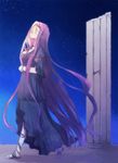  blue_dress closed_eyes dress facial_mark fate/hollow_ataraxia fate/stay_night fate_(series) forehead_mark hoshiyume_yashiro long_hair night night_sky pillar purple_hair rider sky solo very_long_hair 