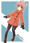  ahoge alternate_costume blush boots commentary_request gloves hair_ornament highres i-58_(kantai_collection) jacket kantai_collection looking_at_viewer pantyhose pepatiku pink_hair short_hair smile solo 