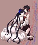  black_hair blood+ blue_eyes diva_(blood+) dress flower long_hair mahiro_(cycle9) multiple_girls otonashi_saya red_eyes rose short_hair siblings sisters twins very_long_hair 