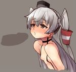  amatsukaze_(kantai_collection) areolae black_eyes blush breasts choker dakunesu grey_hair hair_tubes hairband hat invisible_penis kantai_collection leaning_forward long_hair open_mouth shoulders small_breasts solo suspenders two_side_up 