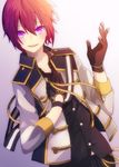  bad_id bad_pixiv_id cape ensemble_stars! gloves highres male_focus open_mouth purple_eyes red_hair smile solo suou_tsukasa uniform yamarutter 