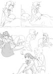  absurdres bed comic commentary_request greyscale highres long_hair messy_hair monochrome norakura_(nr_kura) open_clothes open_shirt original panties pillow shirt sitting underwear 