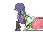  anger_vein aori_(splatoon) denim dragging facing_away hotaru_(splatoon) jeans kotatsu multiple_girls pants purple_hair seki_(red_shine) splatoon_(series) splatoon_1 table tentacle_hair trembling white_hair winter_clothes 