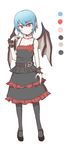  alternate_costume bat_wings belt blue_hair blush color_guide commentary dress flat_chest full_body kuroba_rapid lapel_flower looking_at_viewer mary_janes pantyhose pointy_ears red_eyes remilia_scarlet shoes short_hair smile solo touhou very_short_hair wings wrist_cuffs 