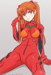  blue_eyes bodysuit ha-ru hair_ornament long_hair neon_genesis_evangelion orange_hair plugsuit solo souryuu_asuka_langley 