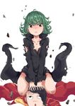  1girl akatsukiame bald black_dress blush cape curly_hair dress image_sample one-punch_man pixiv_sample saitama_(one-punch_man) tatsumaki torn_clothes 