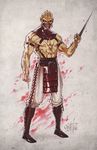  abs bald baraka_(mortal_kombat) blood fezat horns male_focus marker_(medium) mixed_media mortal_kombat orange_eyes piercing pointy_ears scar shirtless solo traditional_media 