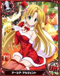  ahoge artist_request asia_argento bishop_(chess) blonde_hair box breasts card_(medium) character_name chess_piece covered_nipples elbow_gloves gift gift_box gloves green_eyes hat high_school_dxd long_hair medium_breasts mini_hat mini_top_hat official_art red_gloves red_legwear sack santa_costume solo thighhighs top_hat trading_card very_long_hair 