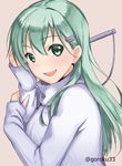  56_(goroku33) bad_id bad_pixiv_id green_eyes green_hair kantai_collection long_hair solo suzuya_(kantai_collection) sweater 