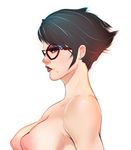  alternate_hair_length alternate_hairstyle bad_id bad_tumblr_id bayonetta bayonetta_(character) bayonetta_2 black_hair blue_eyes breasts earrings eyeshadow from_side glasses jewelry large_breasts lipstick makeup mole mole_under_mouth nipples nose nude puffy_nipples purple_lipstick short_hair solo stud_earrings superboin upper_body 