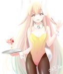  bad_id bad_pixiv_id blonde_hair breasts bunnysuit cuffs detached_collar food ice_cream large_breasts long_hair multicolored_hair nena_(yatsura) original pantyhose parfait pocky smile solo sundae tray very_long_hair wafer wrist_cuffs 