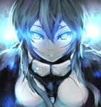  blue_eyes bodysuit breasts close-up frown glowing glowing_eyes highres kantai_collection leaning_forward lens_flare long_hair looking_at_viewer machin medium_breasts no_headwear pale_skin serious shinkaisei-kan silver_hair solo upper_body wo-class_aircraft_carrier 