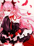  bare_shoulders detached_collar detached_sleeves feathers gothic_lolita krul_tepes lolita_fashion long_hair owari_no_seraph pink_hair pointy_ears red_eyes solo vampire very_long_hair wei_zhang_po 