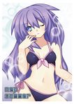  bikini blue_eyes blush braid hair_ornament long_hair looking_at_viewer meimu_(infinity) navel neptune_(series) one_eye_closed purple_hair purple_heart solo swimsuit symbol-shaped_pupils twin_braids 