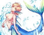  battle_tendency blonde_hair breasts caesar_anthonio_zeppeli facial_mark genderswap genderswap_(mtf) gills head_fins jojo_no_kimyou_na_bouken medium_breasts mermaid monster_girl shirako short_hair solo topless 