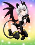  animal_ears artist_request black_legwear breasts cat_ears cat_hair_ornament cat_tail cleavage demon_wings detached_sleeves flat_chest gloves hair_ornament high_school_dxd highres looking_at_viewer short_hair silver_hair solo source_request star tail thighhighs toujou_koneko wings yellow_eyes 