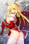  antlers ass blonde_hair blush breasts christmas christmas_elf christmas_stocking covered_nipples elbow_gloves elf gloves highres large_breasts long_hair looking_at_viewer looking_back official_art open_mouth panties pantyshot pointy_ears red_gloves red_panties side-tie_panties snow snowball22 solo sword_girls thighhighs thong underwear white_legwear yellow_eyes 