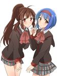  blue_hair brown_hair domaro_yui hairband highres little_busters! long_hair multiple_girls natsume_rin nishizono_mio ponytail red_eyes school_uniform short_hair 