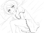  bare_shoulders bed blanc blush greyscale looking_at_viewer monochrome neptune_(series) nightgown open_mouth sawaki_koma short_hair sketch solo 