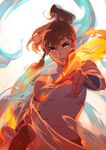  avatar_(series) blue_eyes brown_hair dark_skin ein_lee fire hair_tubes korra long_hair ponytail solo the_legend_of_korra water 