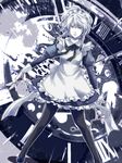  absurdres blue_eyes braid clock highres izayoi_sakuya knife maid maid_headdress meso short_hair silver_hair solo stopwatch touhou twin_braids watch 