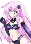  bare_shoulders blush breasts cleavage elbow_gloves gloves hair_ornament long_hair looking_at_viewer meimu_(infinity) navel nepgear neptune_(series) pink_hair purple_sister small_breasts smile symbol-shaped_pupils very_long_hair 
