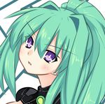  close-up green_hair green_heart lowres meimu_(infinity) neptune_(series) ponytail purple_eyes solo symbol-shaped_pupils 