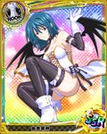  artist_request black_legwear blue_background blue_eyes blue_hair breasts card_(medium) character_name chess_piece covered_nipples demon_wings gloves high_school_dxd large_breasts official_art rook_(chess) short_hair solo thighhighs trading_card white_gloves wings yura_tsubasa 