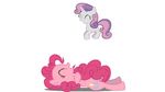  2013 bouncing cutie_mark duo earth_pony equine eyes_closed female feral friendship_is_magic fur hair horn horse jumping low_res mammal my_little_pony open_mouth pink_fur pink_hair pinkie_pie_(mlp) pony purple_hair simple_background sweetie_belle_(mlp) tiredbrony unicorn white_background white_fur 