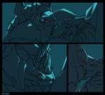  2015 alien anthro blue_eyes comic cool_colors digital_media_(artwork) duo frottage male male/male monochrome penis protoss red_eyes restricted_palette sex sketch smile starcraft sweat viktria 