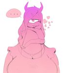 &lt;3 ... 1_eye anon big_breasts blush breasts cleavage clothed clothing couple dewbon eyes_closed female hair horn hug huge_breasts human larger_female male mammal monster monstro_village necklace pink_theme size_difference smaller_male speech_bubble sunibee 