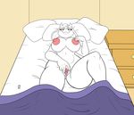  2015 absurd_res anthro badgerben bed big_breasts breasts caprine clitoris edit female fur gaping gaping_pussy goat hi_res looking_at_viewer lying mammal pussy pussy_juice seductive skullman777 solo toriel undertale video_games white_fur 